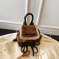Vintage brown suede mini backpack with faux fur trim and elegant bow design for women - Coffee without Pendant