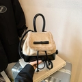 Brown plush and black leather mini backpack with a delicate bow design for women - Khaki No Pendant