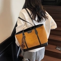 Chic two-tone brown suede tote bag with black leather trim and shoulder strap - With Pendant / Brown