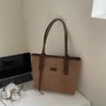 Brown vintage suede tote bag with leather straps and patch for work and daily use - Khaki (No Pendant)