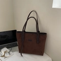 Minimalist large dark brown suede tote bag for women with long leather shoulder straps - Coffee without Pendant