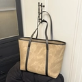Brown leather tote bag with black straps and marble texture for casual fashion - Brown