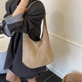 Khaki suede hobo bag for women featuring large capacity and a vintage minimalist style - Khaki