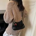 Black crescent bag in matte and smooth leather with gold chain and cherry charm - Black with Pendant