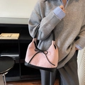 Pink suede large tote bag with black leather bow detail and shoulder strap for women - Pink
