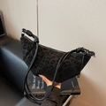 Retro black leopard print half-moon underarm bag with unique dual cord woven straps - Black