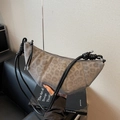 Modern minimalist croissant bag in grey leopard print with black knotted rope strap - Gray