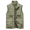 Chaleco táctico verde militar con múltiples bolsillos, forro de malla y cuello alto - M / Caqui