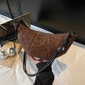 Chic vintage leopard print half-moon crossbody bag with black leather shoulder strap - Coffee