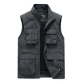 Men's outdoor multi-pocket cargo vest in dark grey with stand collar and zipper - XS / Gray