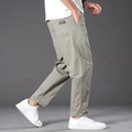Pantaloni casual da uomo in cotone verde salvia con taglio dritto e etichetta tessuta - M / Grigio chiaro