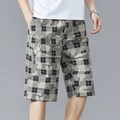 Herren Sommer Shorts mit Karomuster, Camouflage-Print und Reißverschlusstaschen - L / Hellgrau