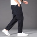 Pantaloni da lavoro da uomo blu scuro a gamba dritta con etichetta tessuta laterale - M / Nero