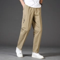 Men's khaki cotton cargo pants with side zipper pocket and relaxed straight fit - L / Khaki/Earth Yellow