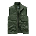 Chaleco de pesca para hombre verde oscuro con múltiples bolsillos y cuello levantado - M / Verde Militar