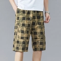 Herren Karo-Camouflage-Shorts mit funktioneller Reißverschlusstasche und Sport-Schriftzug - L / Erdgelb