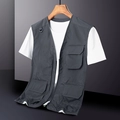 Chaleco táctico gris oscuro para hombre con multibolsillos, anillo D y cremallera - M / Gris