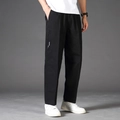 Men's loose straight leg black cargo pants with zipper pockets and drawstring waist - L / Black