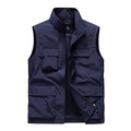 Gilet da pesca blu navy da uomo con tasche multiple, collo alto e cerniera lampo - M / Blu scuro