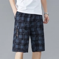 Dunkelgraue Herren-Karo-Shorts mit Camouflage und Sport-Reißverschlusstasche für den Sommer - L / Schwarz und Blau
