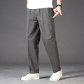 Men's loose straight-leg dark gray casual pants with side zipper pocket detail - L / Military Gray