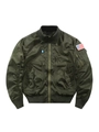 Giacca bomber tattica verde oliva classica con toppe militari e bordi a coste - M / Verde Militare