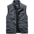 Dark grey multi-pocket outdoor utility vest with zipper closure and breathable mesh lining - M / Gray