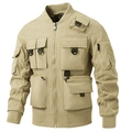 Giacca bomber tattica kaki da uomo con design multitasca e polsini a costine - M / Cachi