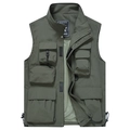 Gilet funzionale verde militare con multitasche, collo alto e fodera in rete traspirante - M / Verde Militare