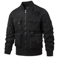 Chaqueta bomber vintage negra para hombre con bolsillos cargo tácticos y puños elásticos - M / Negro
