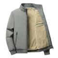 Men's winter fleece lined bomber jacket with stand collar and warm shearling lining - M / Light Grey Fleece Lined