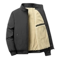 Men's winter black fleece-lined jacket with stand collar and warm thickening lining - M / Black Fleece Lined