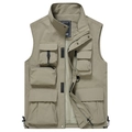 Gilet multitasche da uomo color kaki per outdoor con fodera in rete traspirante - M / Cachi