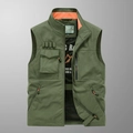 Gilet da uomo verde militare multitasche con fodera arancione per pesca ed outdoor - M / Verde Militare