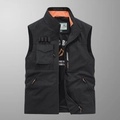 Gilet da uomo outdoor nero con fodera in rete arancione e tasche cargo multifunzione - M / Nero