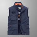 Gilet multitasche da uomo blu scuro con fodera arancione a contrasto per esterno - M / Blu scuro