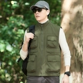 Grüne Fleece-Weste für Herren mit Taschen und Stehkragen im taktischen Outdoor-Stil - M / Armeegrün