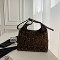 Elegante borsa tote in pelle scamosciata leopardata con tracolla per donna - Leopardo scuro