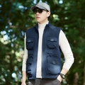 Men's navy blue reversible fleece vest with multiple cargo pockets for outdoor wear - M / Blue