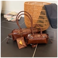Ensemble de sacs baguette en cuir brillant marron foncé avec boucles de ceinture rétro - Grand / Marron