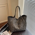 Chic leopard print large capacity tote bag for women with long handles for daily casual use - Brown