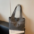 Dark grey-green canvas tote bag with double front zippers and large capacity - Dark Brown
