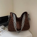 Grande borsa tote alla moda con stampa leopardata e tracolla a righe bianche e nere - Marrone