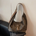 Hobo-Tasche mit Leopardenmuster, verstellbarem braunem Riemen und Reißverschluss - Grün