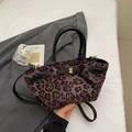 Chic leopard print faux suede crossbody handbag with black handles and gold hardware - Black without Pendant