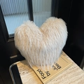 Faux fur heart-shaped plush pillow in creamy white with long fluffy fibers for home decor - White