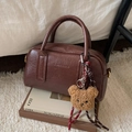 Sac à main rétro en cuir PU marron foncé avec pendentif ours et décor tressé - Café avec Pendentif