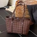 Sac cabas marron à motif à carreaux avec bandoulières et grand design en cuir - Marron