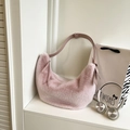 Bolso de hombro rosa de piel sintética en forma de luna con lazos y correa de cuero - Rosa