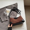 Vintage brown suede and black leather patchwork crossbody bag in a stylish setting - No Pendant / Coffee